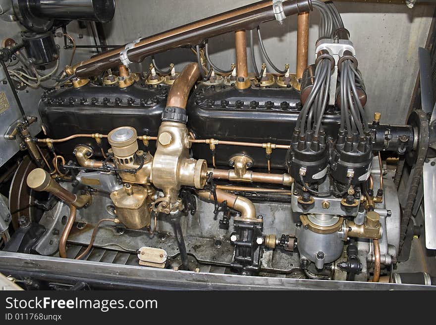 Close up of vintage car engine