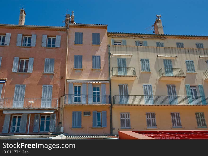 Row of houses in the warm sunlight