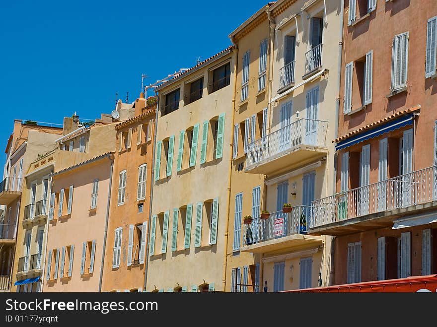 Row of houses in the warm sunlight