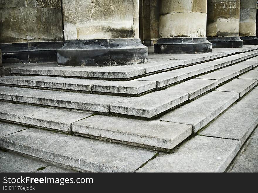 Columns at the top of stairs