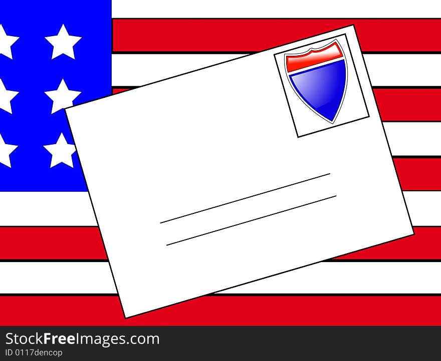 A letter against the flag of the United States of America. A letter against the flag of the United States of America.