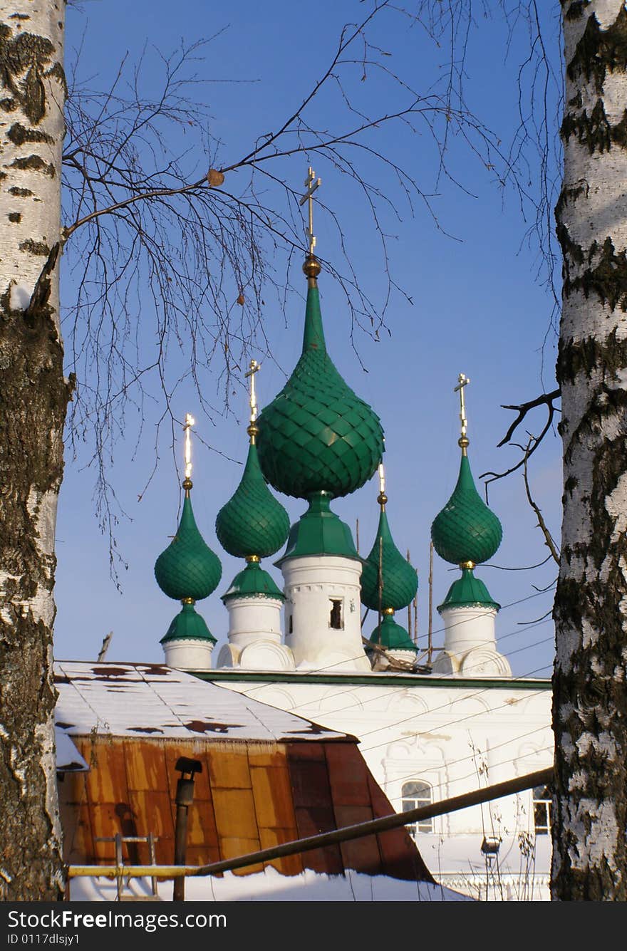 Church in Kineshma city by winter. Church in Kineshma city by winter