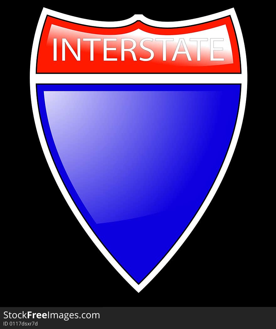 The interstate sign symbol with the American flag behind it. The interstate sign symbol with the American flag behind it.