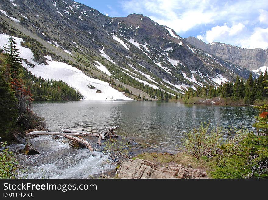 Lake and mountains in waterton lake national park, alberta, canada