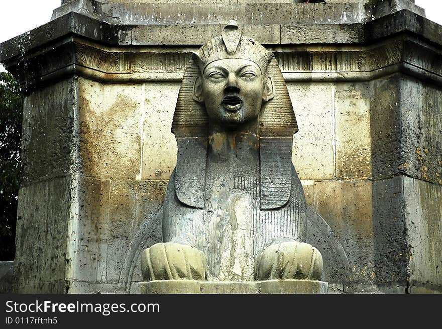 France, Paris: Sphynx sculpture in stone at the Chatelet fountain. France, Paris: Sphynx sculpture in stone at the Chatelet fountain