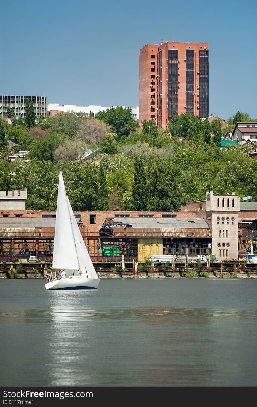 Yacht floats on the river