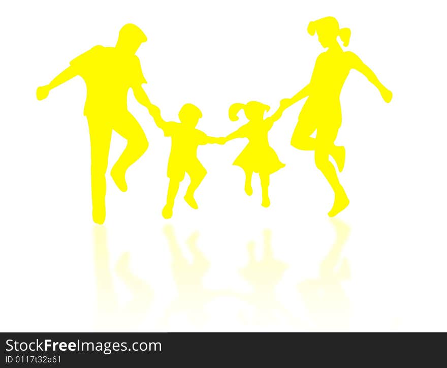 Jumping family silhouette against a white background