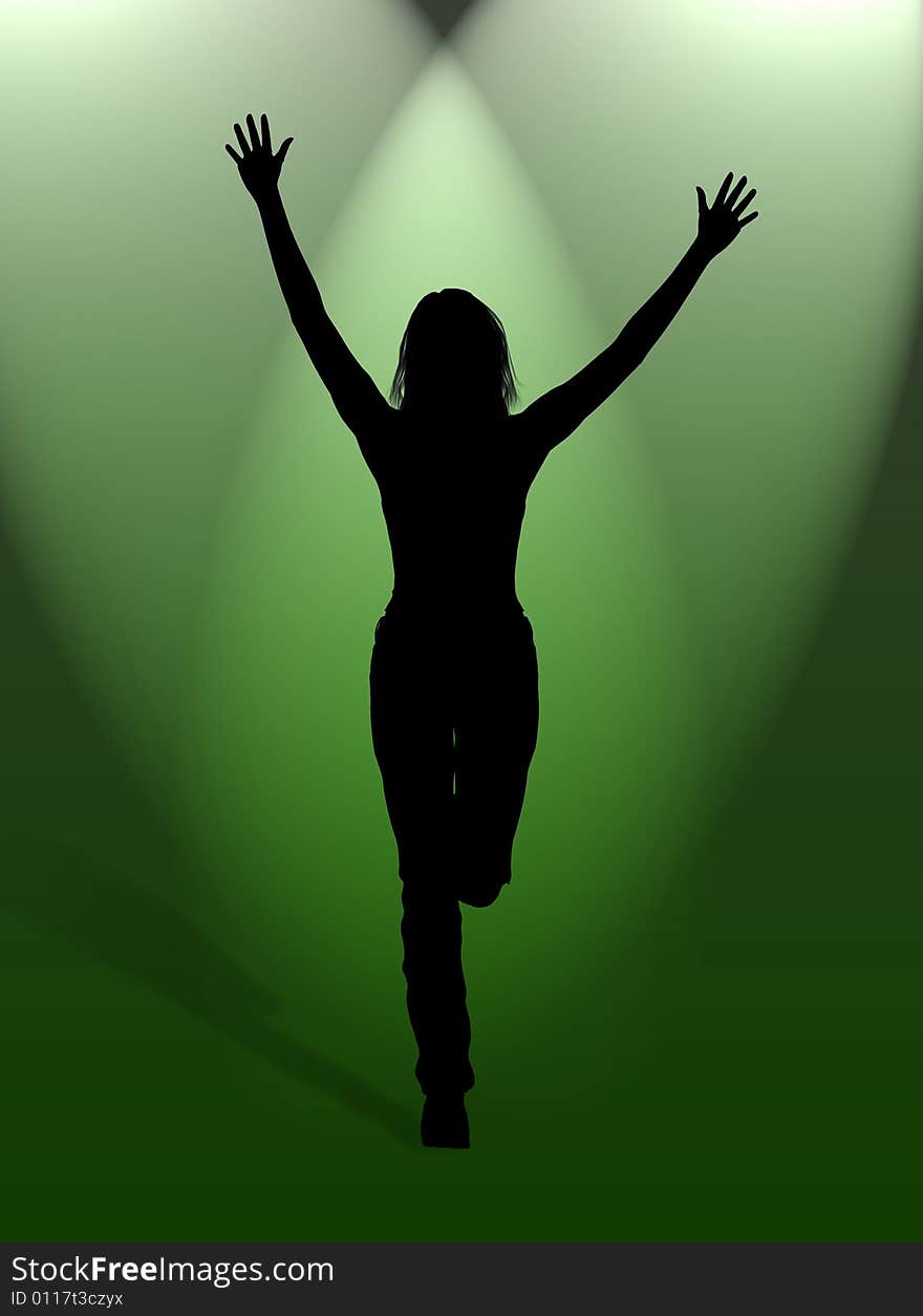 A woman jumping for happiness in the light. A woman jumping for happiness in the light