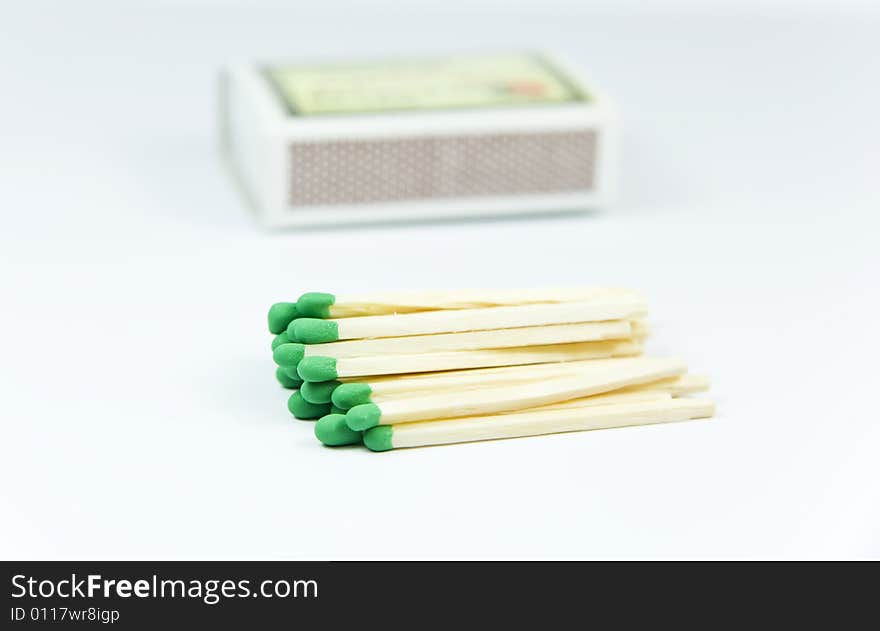 Green Wooden Matches Over Box