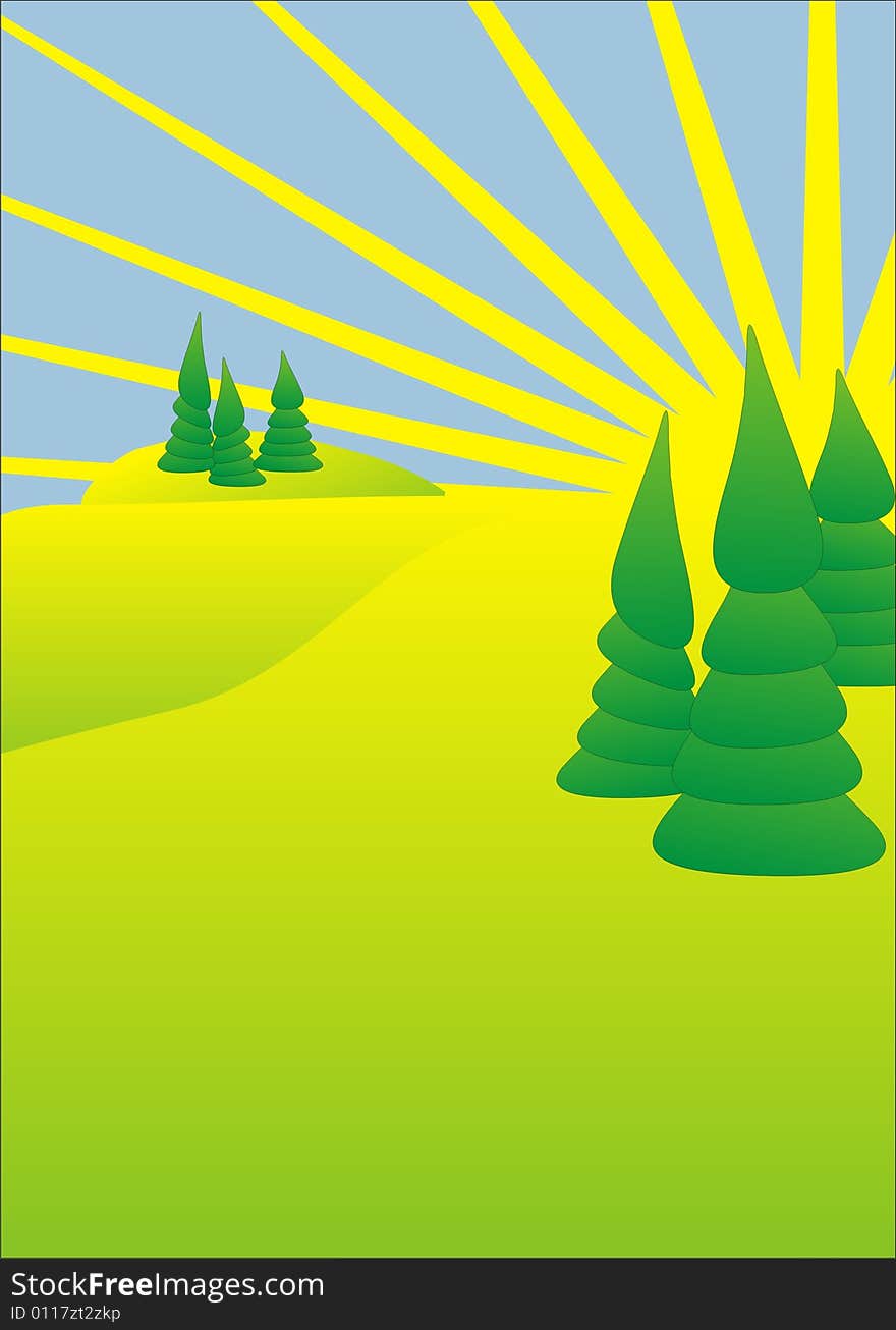 Summer landscape with trees illustration