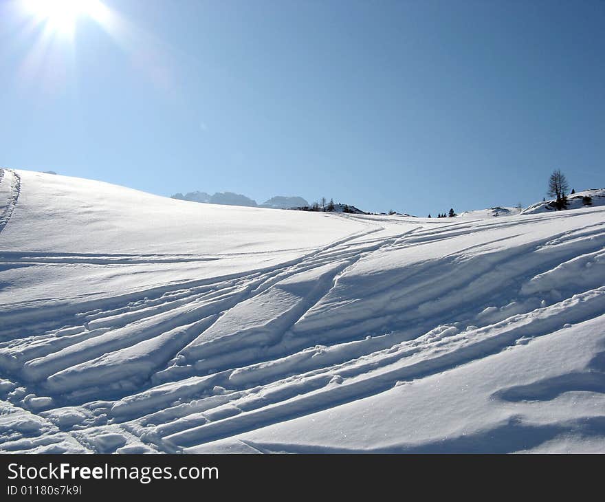 Long and beautiful ski run. Long and beautiful ski run