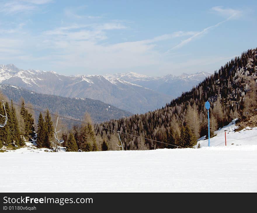 Long and beautiful ski run. Long and beautiful ski run