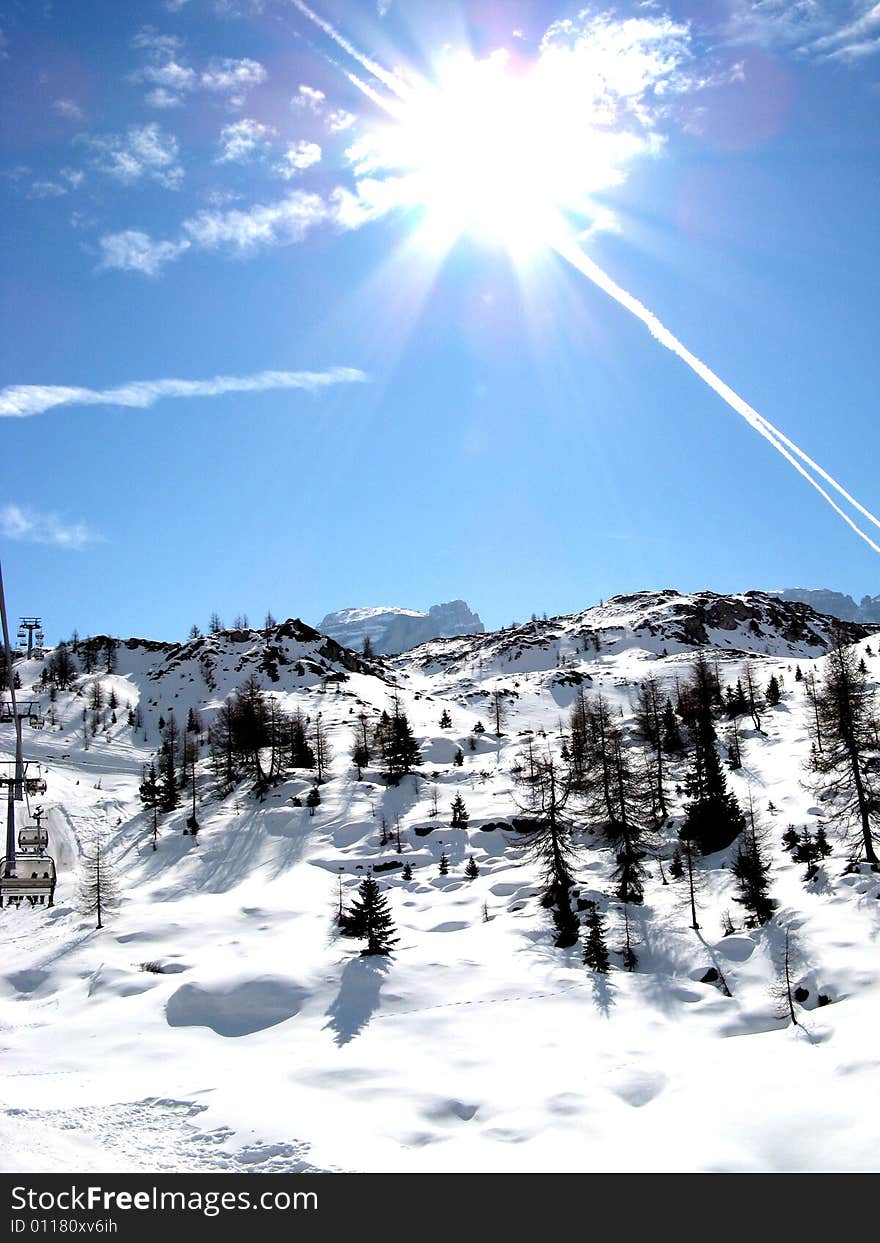 Long and beautiful ski run. Long and beautiful ski run