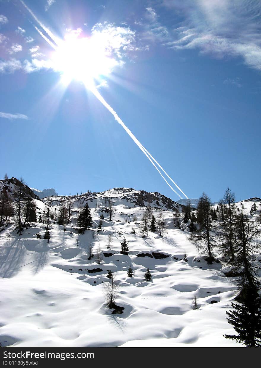 Long and beautiful ski run. Long and beautiful ski run