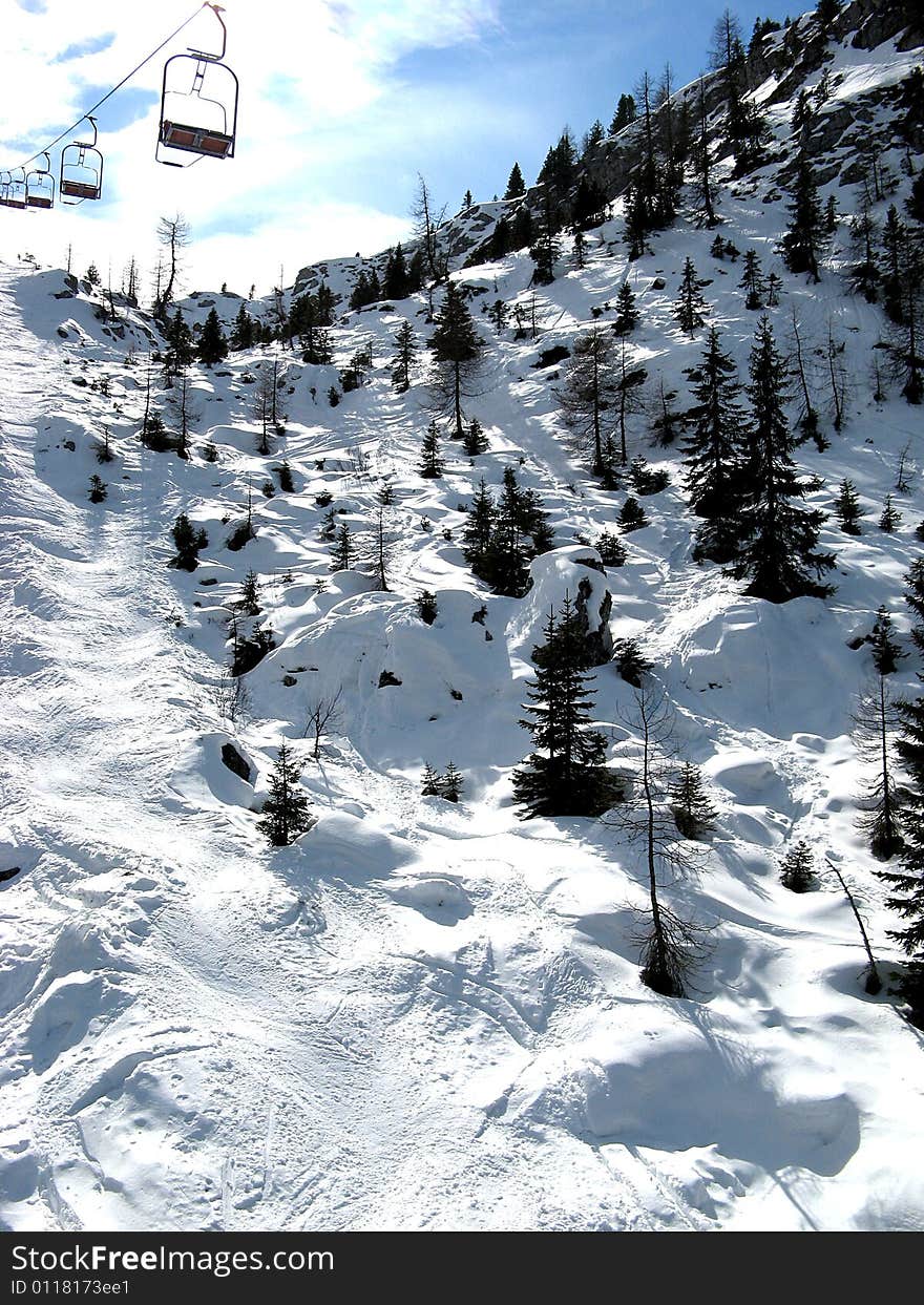 Long and beautiful ski run. Long and beautiful ski run