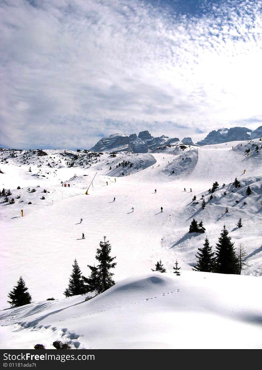 Long and beautiful ski run. Long and beautiful ski run