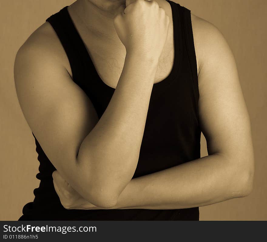 Strong and healthy asian male body part with black waist. Strong and healthy asian male body part with black waist