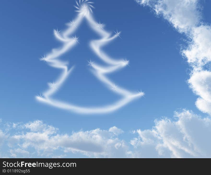 In the blue sky from easy clouds the New Year tree was generated