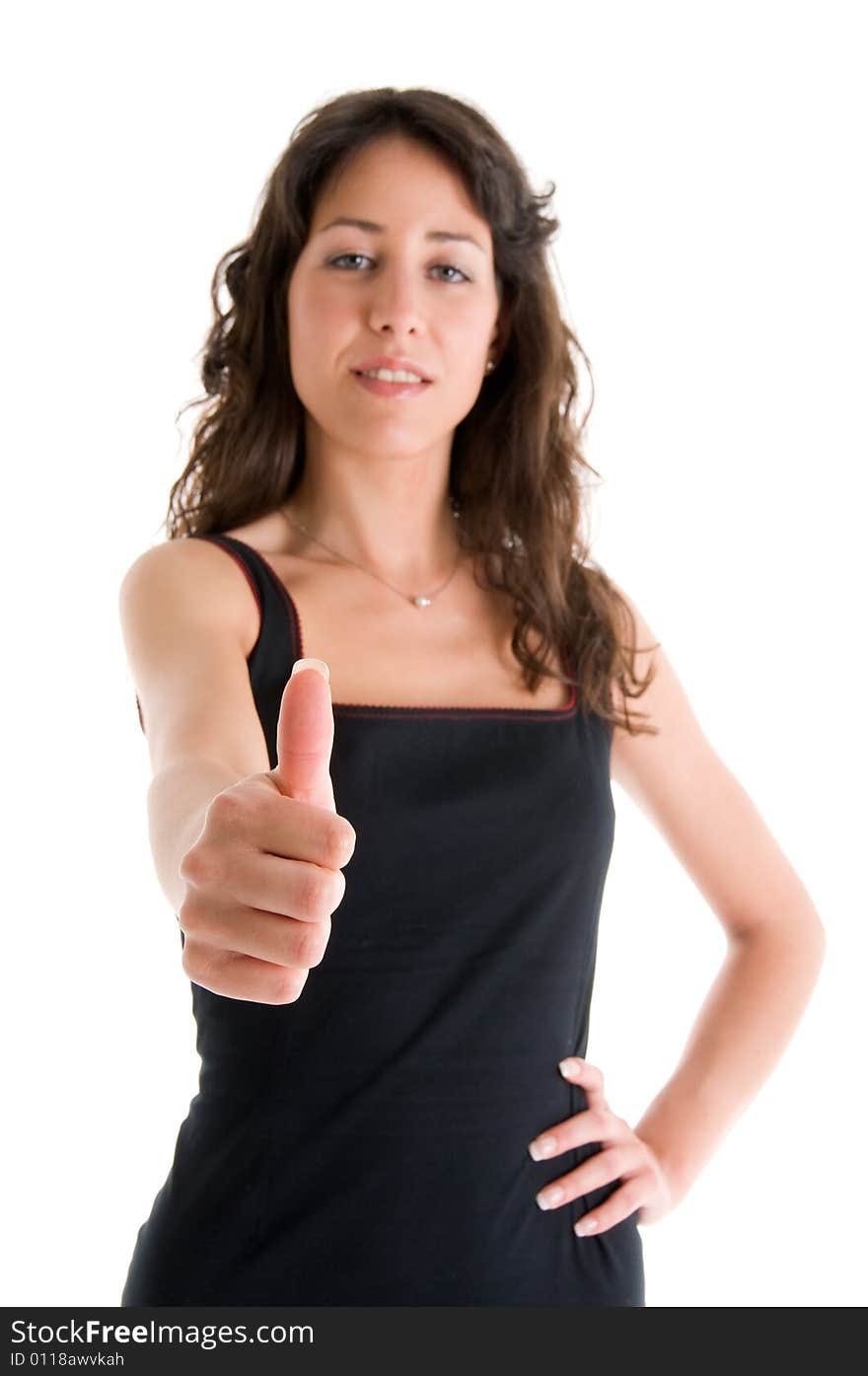 Successful young woman, focus on thumb