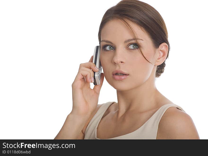 Attractive business woman over white background.