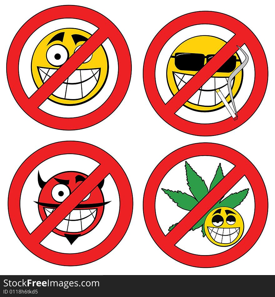 Four Symbols of different forbidden cartooned signs. Four Symbols of different forbidden cartooned signs