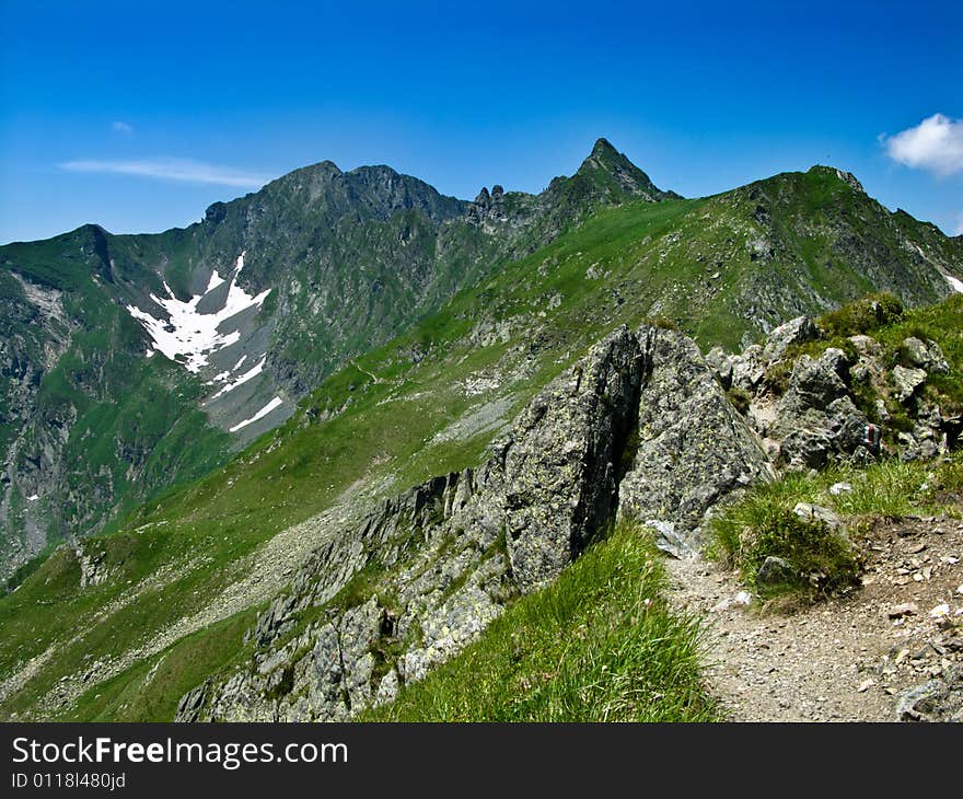 Stony ridge in Fagaras mountain. This place is called Tree Step to Death. Stony ridge in Fagaras mountain. This place is called Tree Step to Death.