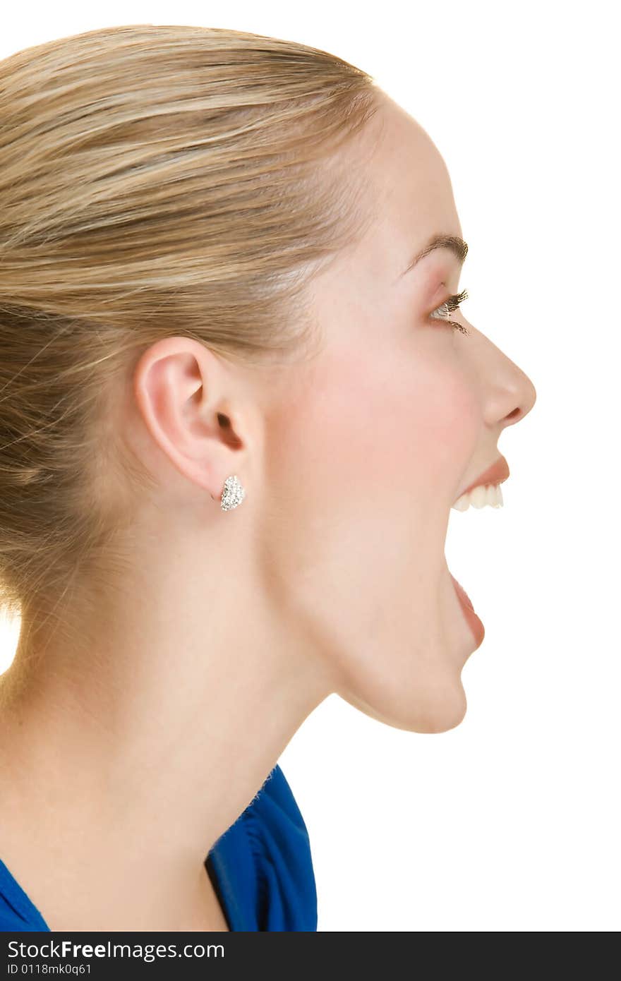 Close up shots of a attractive young blond woman wearing a blue top. Close up shots of a attractive young blond woman wearing a blue top.