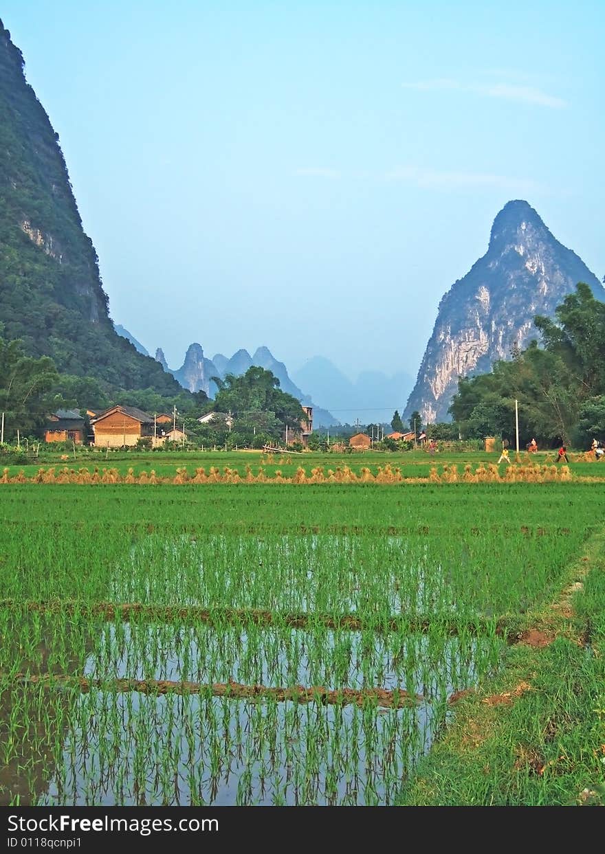 Mountain and farmland in Guilin city, Guangxi, China