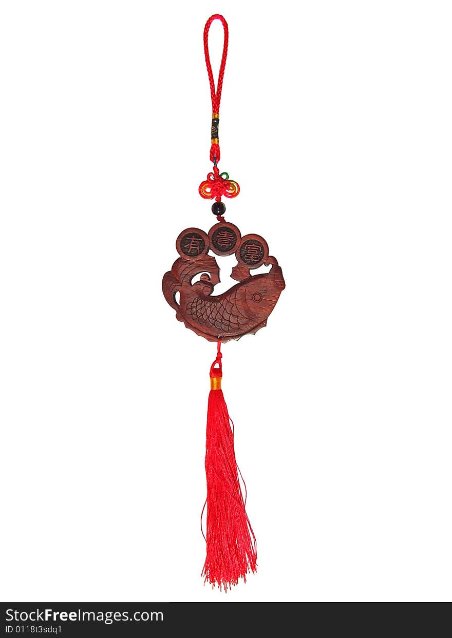 Wood fish with red tassel