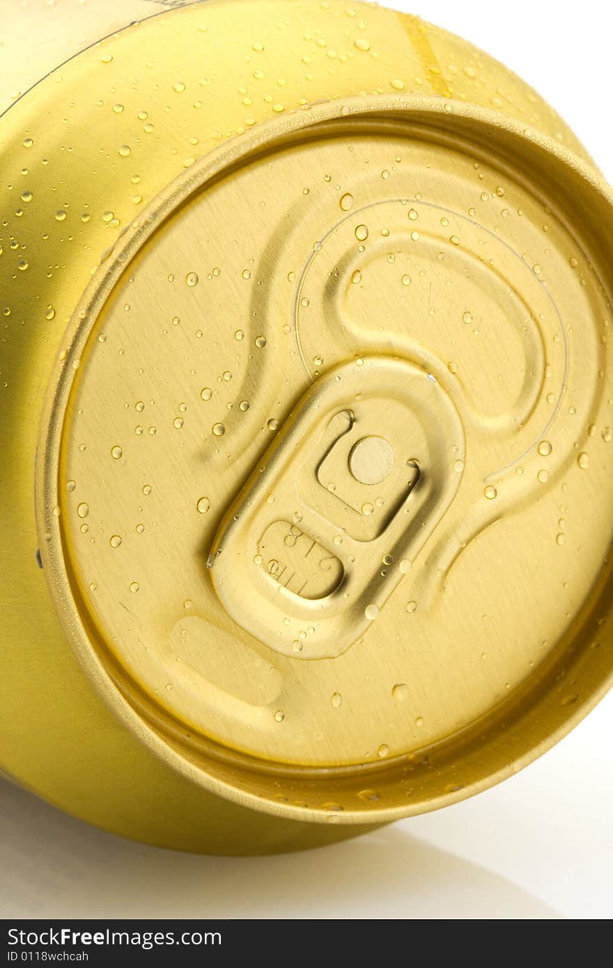 Closeup of aluminium can with water drops, white background. Closeup of aluminium can with water drops, white background