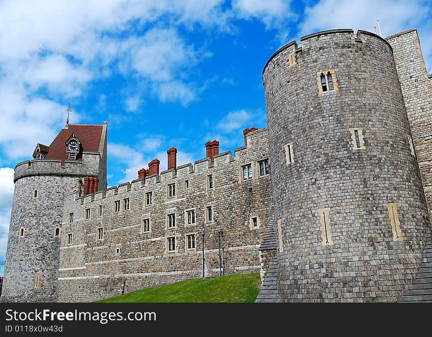 Walls and Tower of Windsor Castle in England