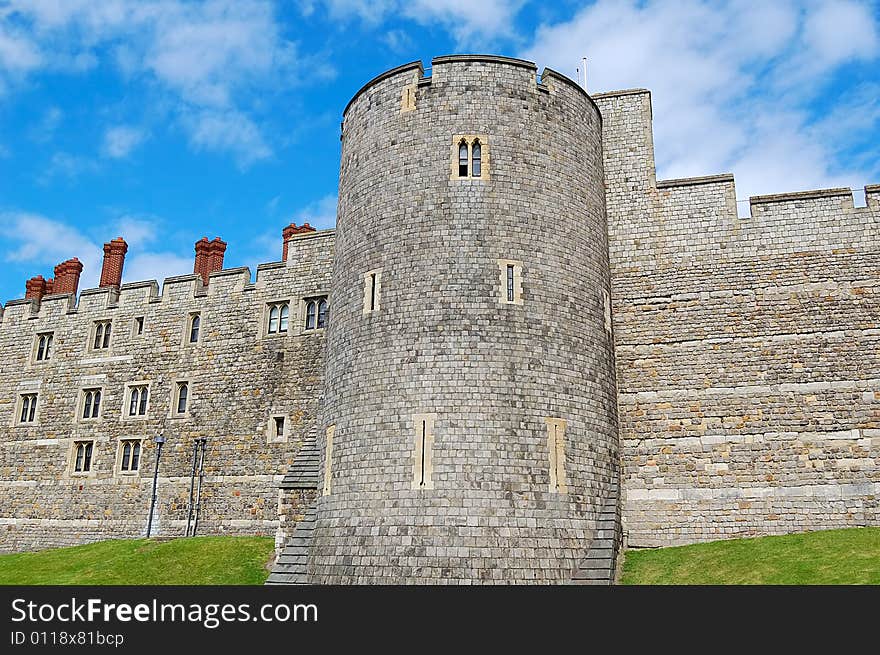 Walls and Tower of Windsor Castle in England