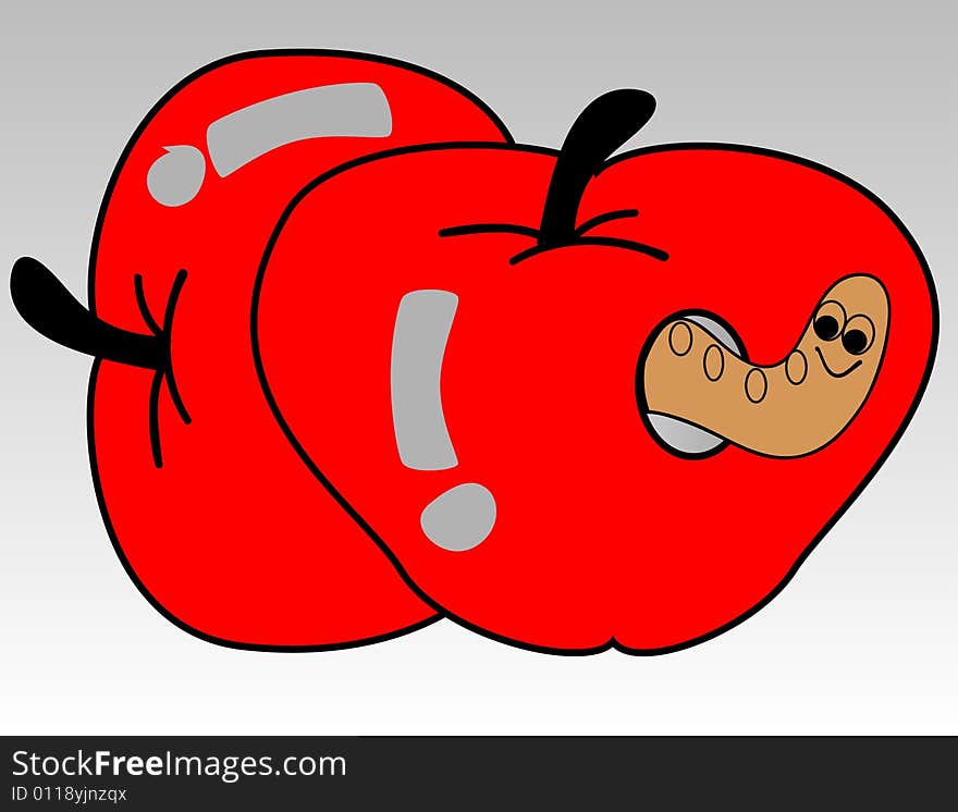 VEcto illustration of a red apple and a worm