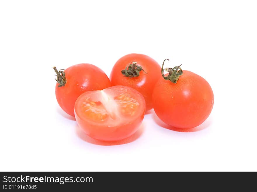 Tomatoes on a solid white background