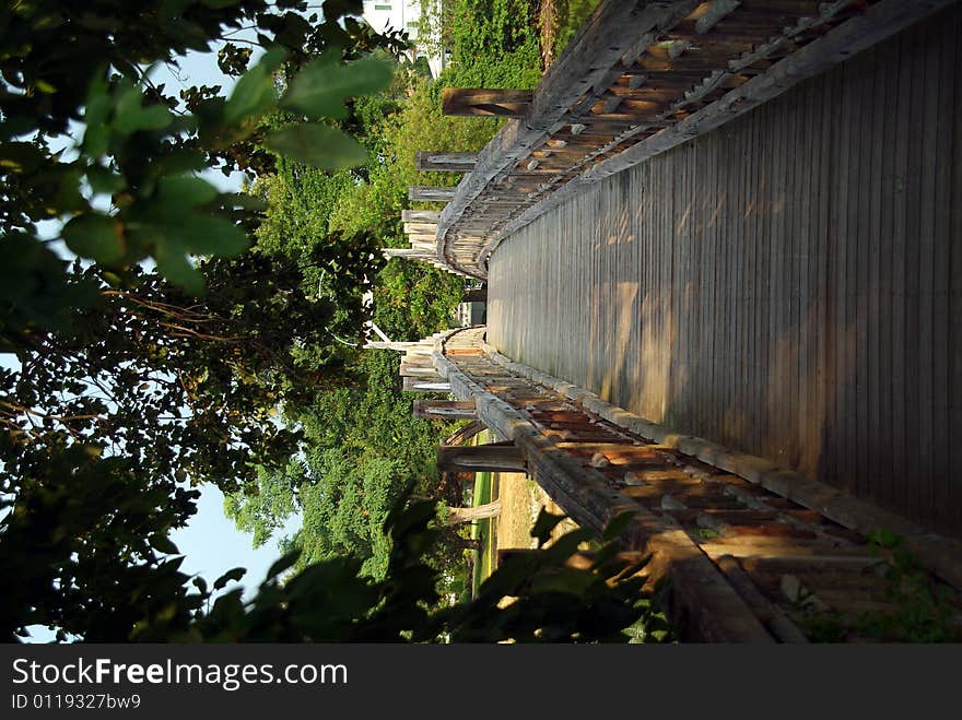 Wooden bridge over river