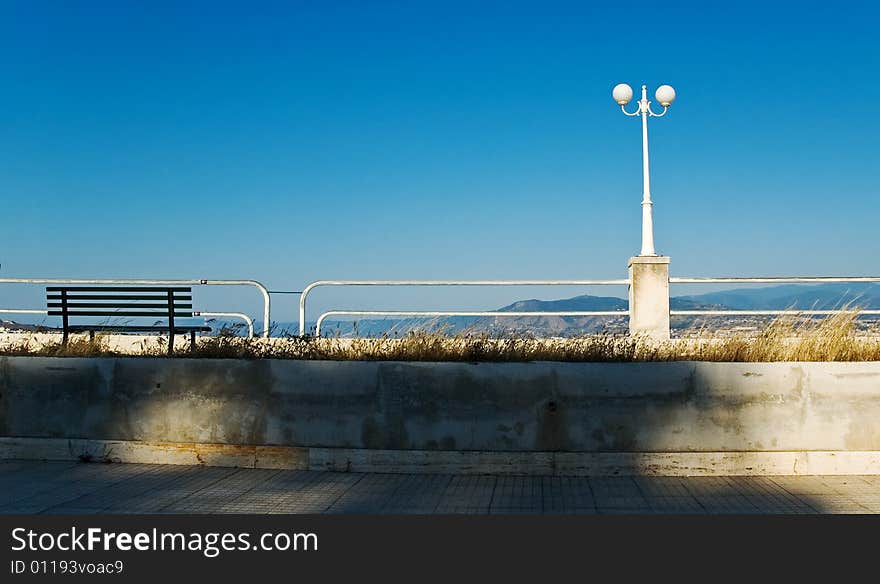 Bench and street light