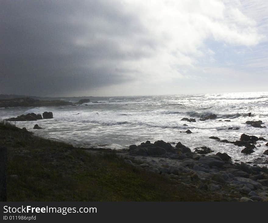 Fog rolling in over the Northern California coastline. Pacific Grove California. Monterey Peninsula.