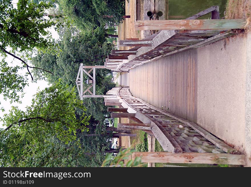 Wooden bridge over river