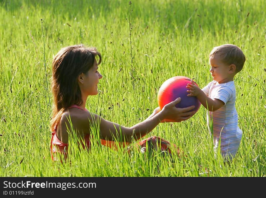 Mother playing with son