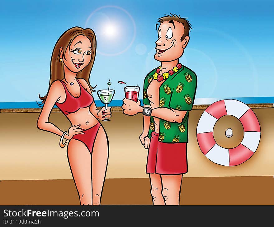 Cartoon illustration of a girl and a guy. Cartoon illustration of a girl and a guy