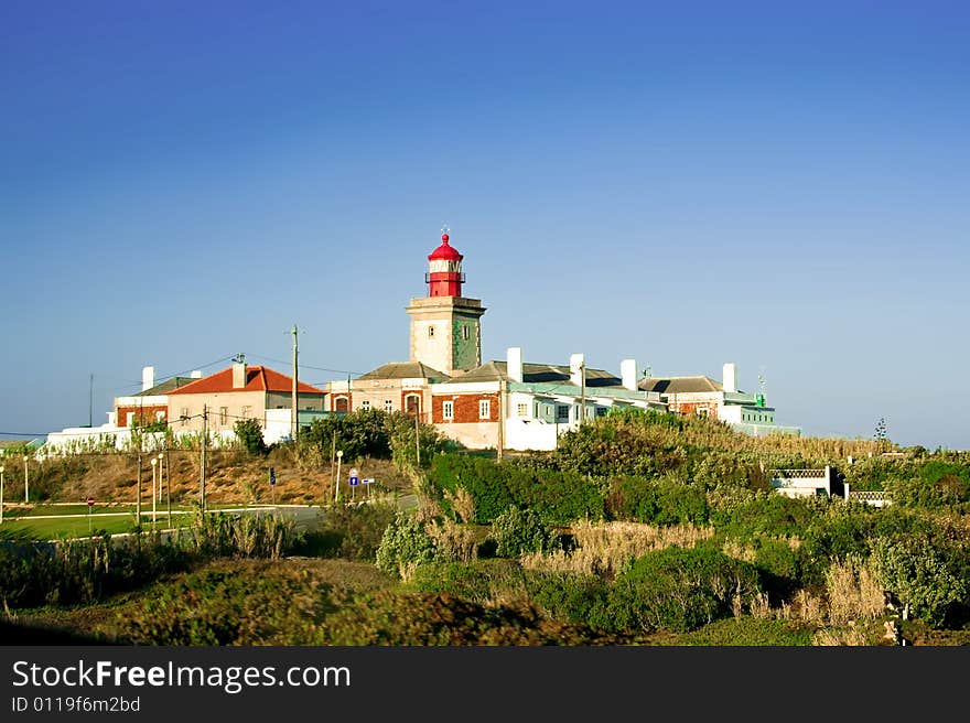 Lighthouse on Cabo da Roca cape in Portugal. Sunrise