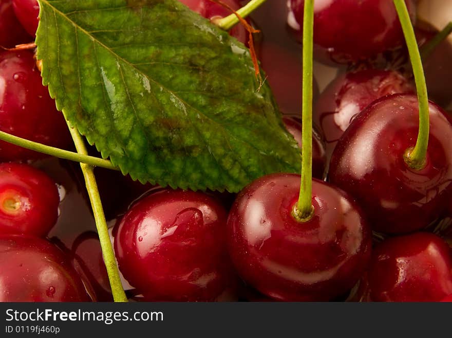 Sweet cherries and drops of water. Sweet cherries and drops of water