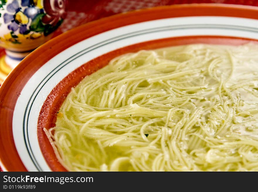 Traditional chicken soup with noodles