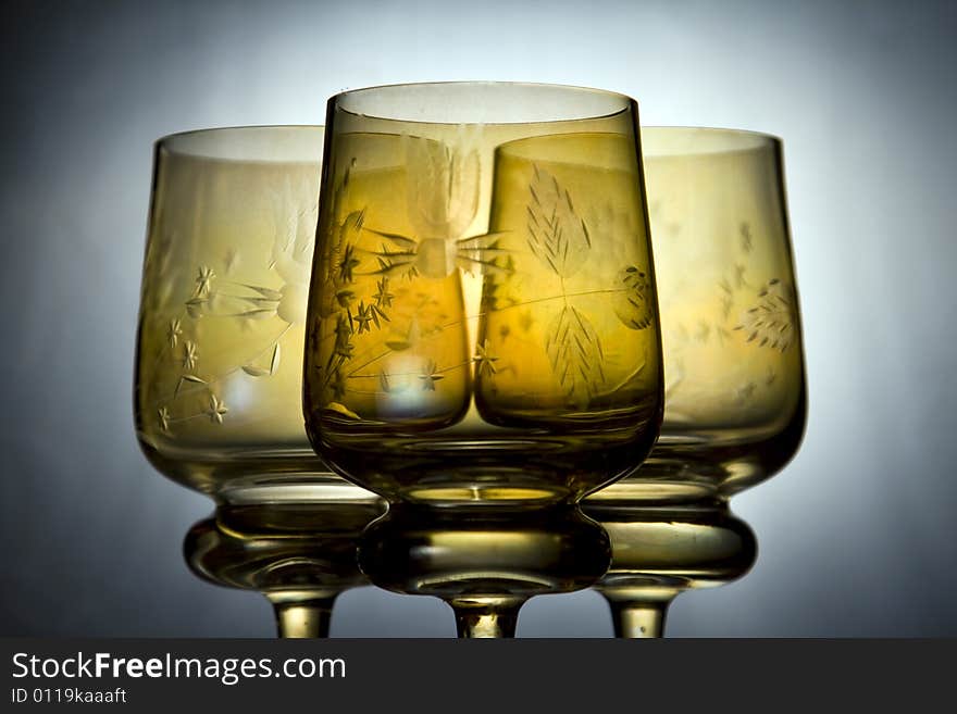 Three beautiful back lit wine glasses. Three beautiful back lit wine glasses