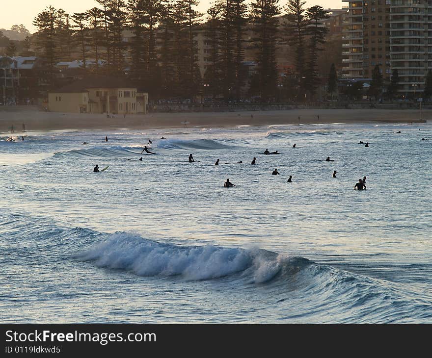 Surfers in Manly beach, Sydney