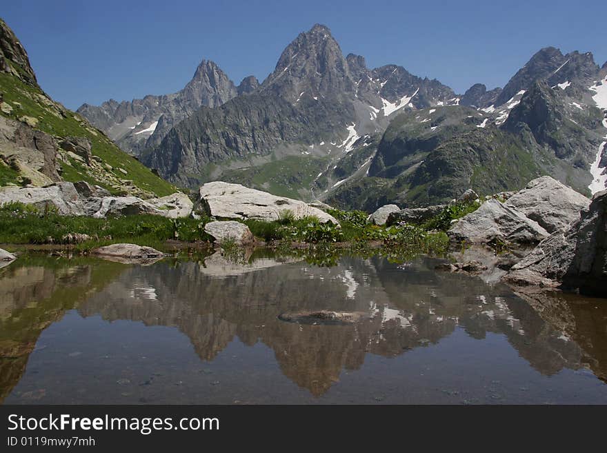 Caucasus mountain, Lake in mountain, Dombay