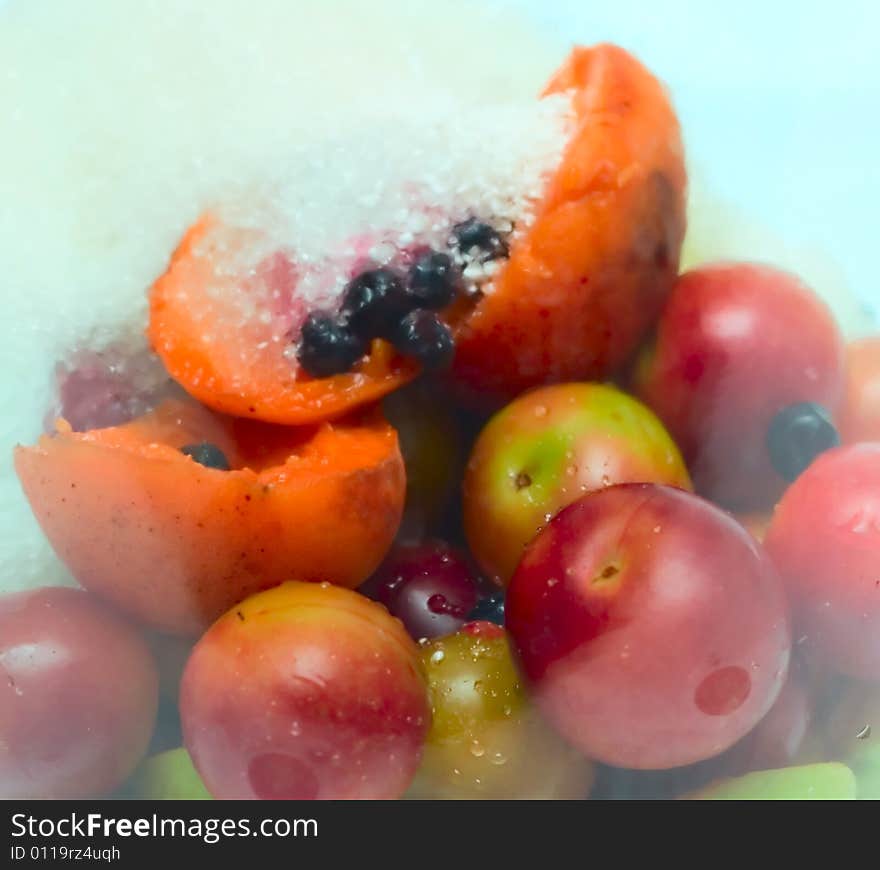 Fruit in glass bottle