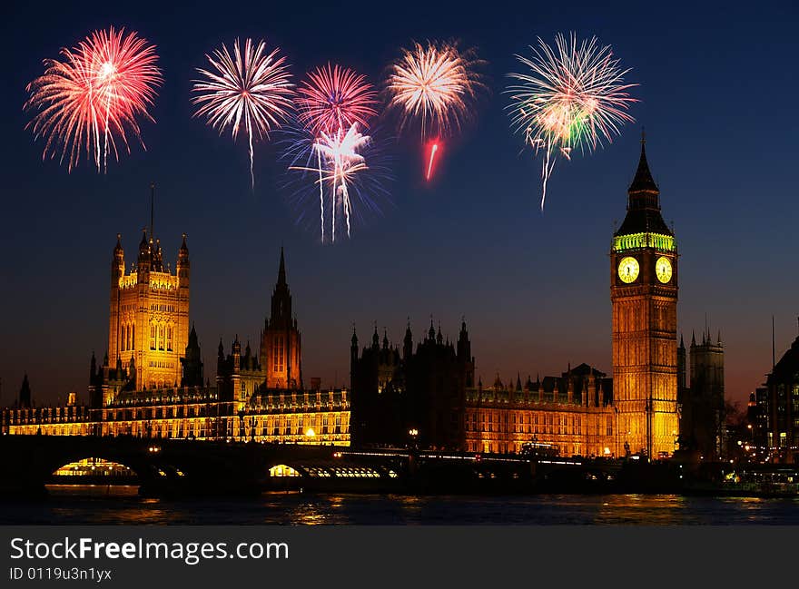 Big Ben in London - with a firework illustration