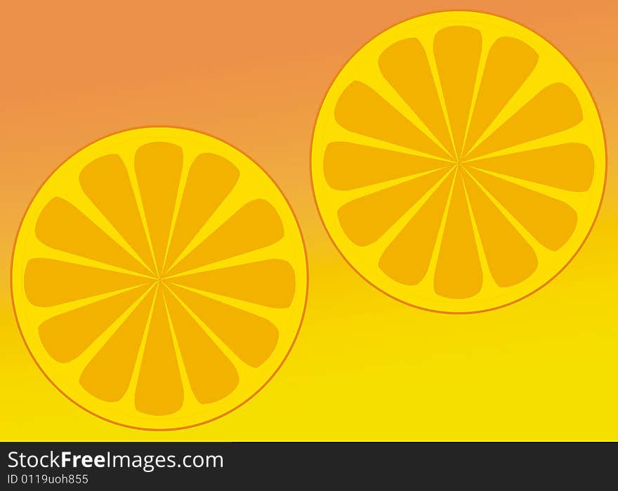 Background, wallpaper or design elements with two slices of orange. Background, wallpaper or design elements with two slices of orange.