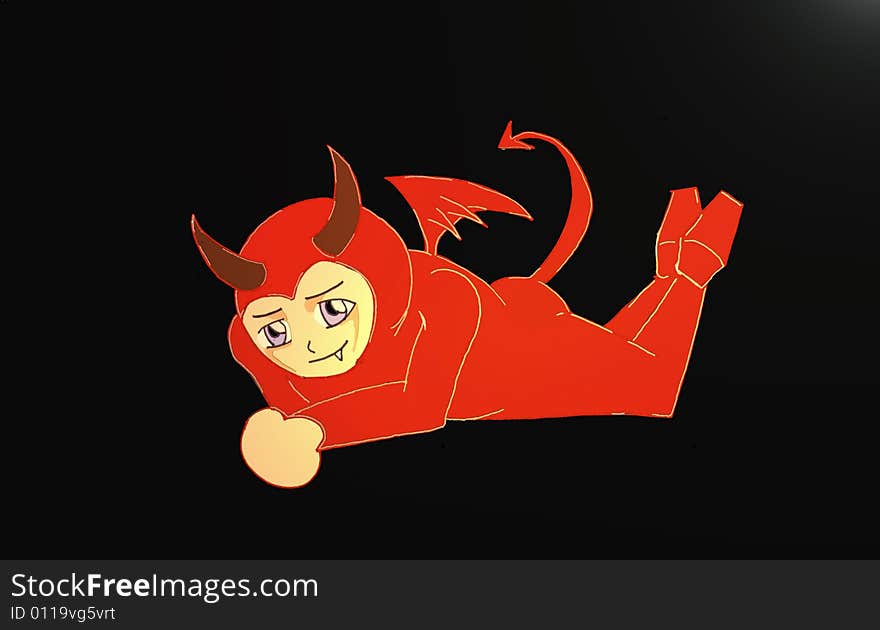 boy dressed in a red devil dress with wings, horns and tail. boy dressed in a red devil dress with wings, horns and tail